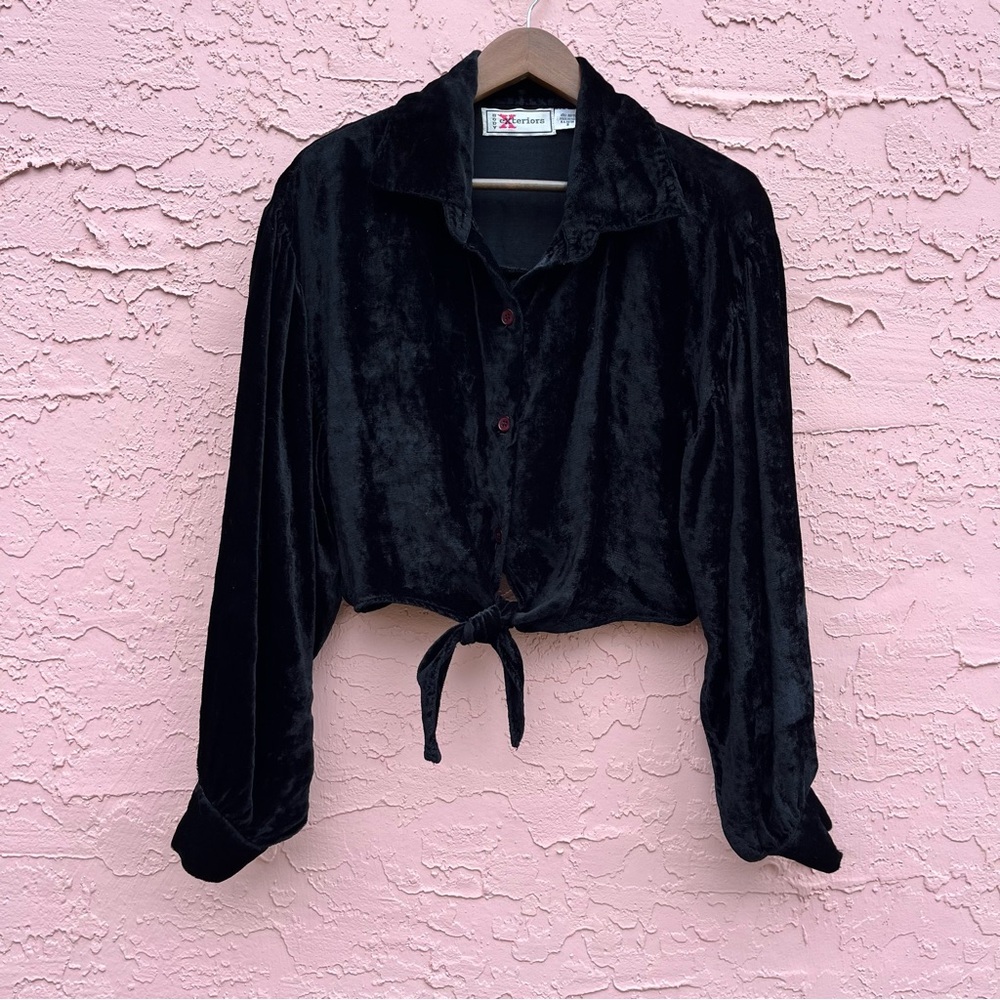 Vintage Body Exteriors Black Rayon Velvet Cropped Top Size Small